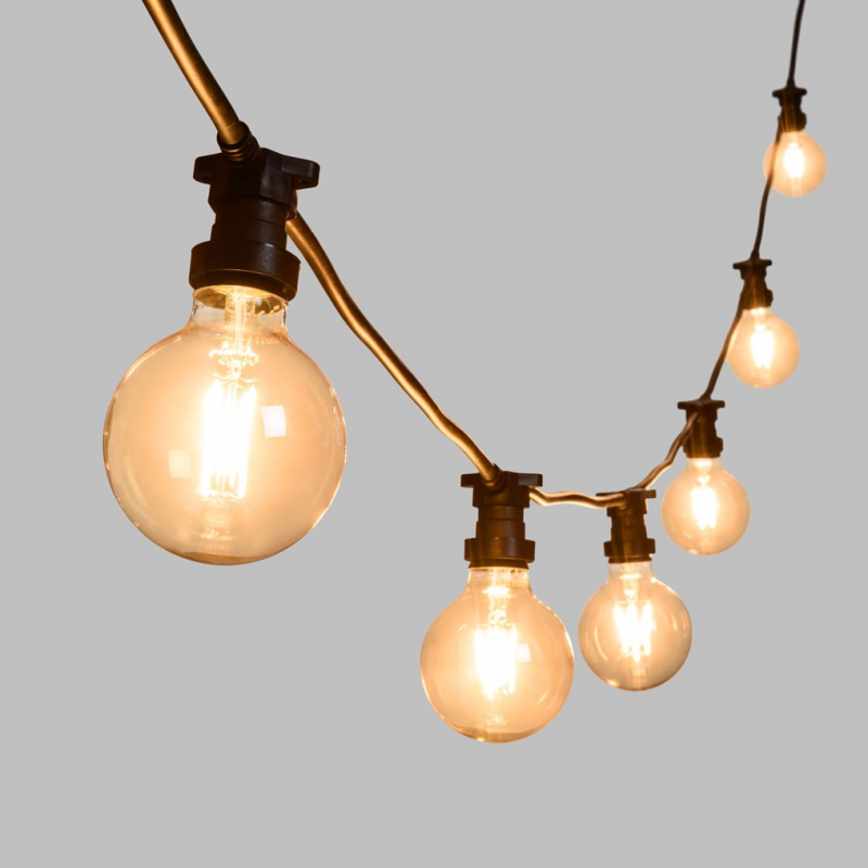 Guirlande guinguette 10M vintage 10 ampoules rondes 95mm blanc chaud verre dorée - Image 2