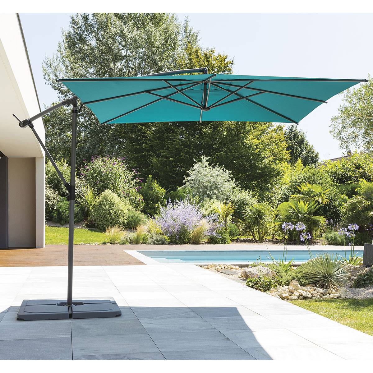 Hesperide - Parasol déporté carré "Manoa" bleu canard D2,5x2,5m en acier Hespéride - Imagen 1