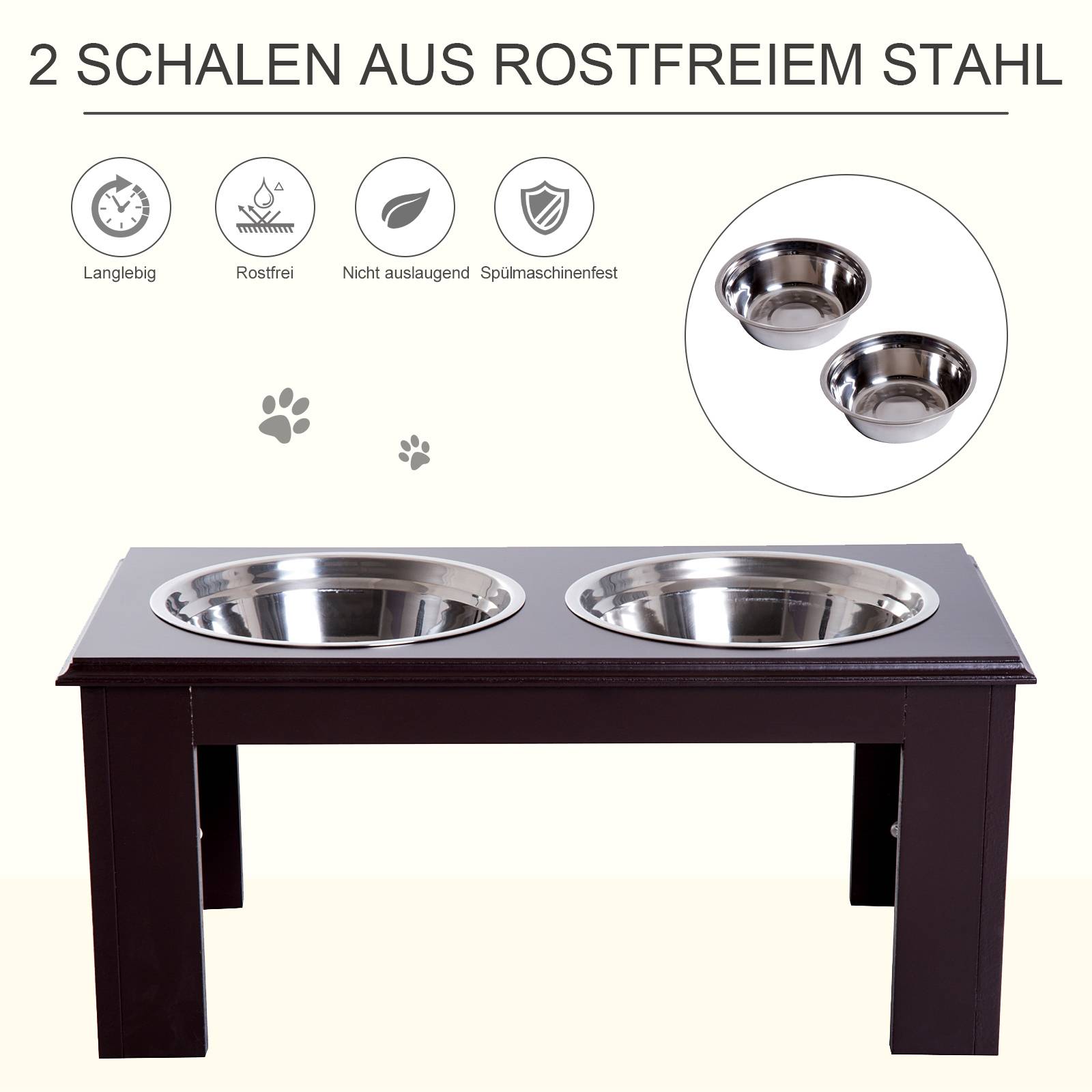 ComfortXL - Gamelles surélevées pour chien MDF inox espresso 58,4 x 30,5 x 25,4 cm station repas antidérapante 2 bols - Image 5