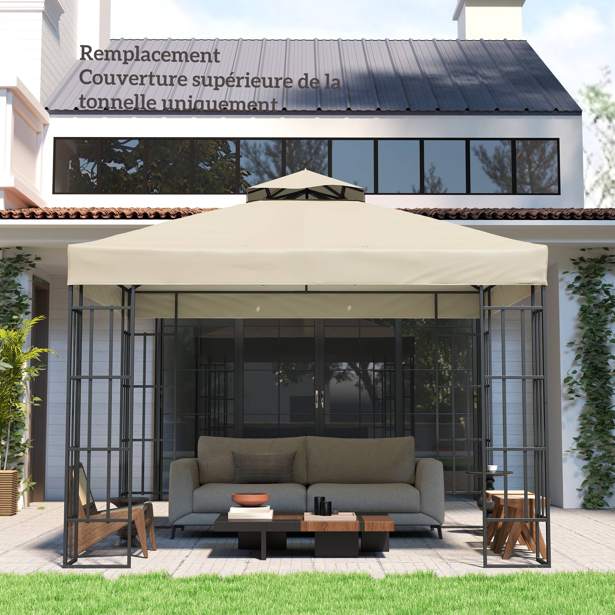 ComfortXL - Toile de rechange tonnelle polyester extérieur protection UV 3x3m crème - ComfortXL Outdoor Living - Image 10