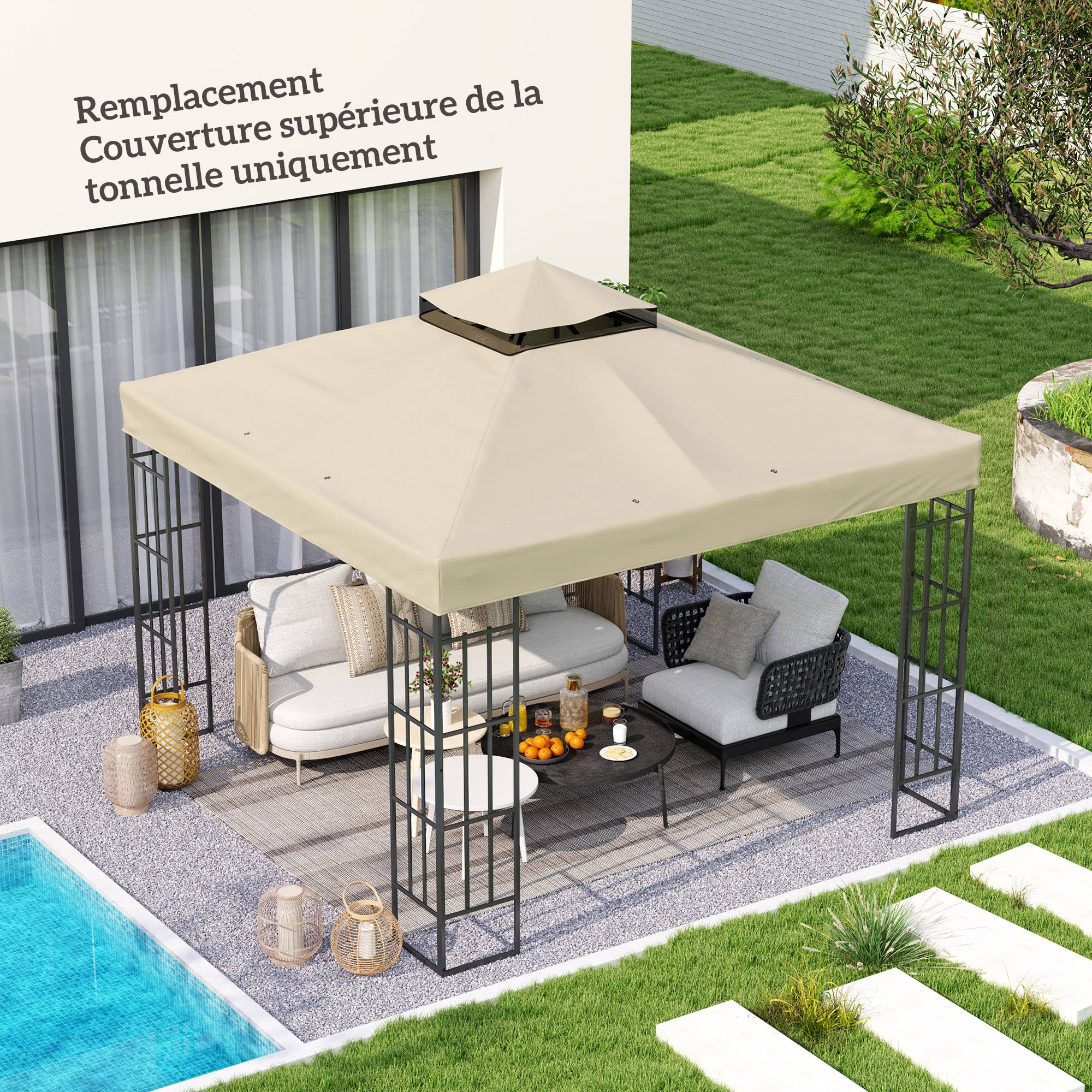 ComfortXL - Toile de rechange tonnelle polyester extérieur protection UV 3x3m crème - ComfortXL Outdoor Living - Image 3