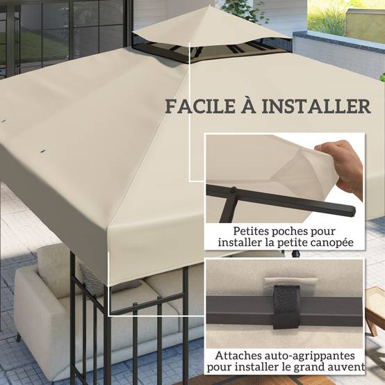 ComfortXL - Toile de rechange tonnelle polyester extérieur protection UV 3x3m crème - ComfortXL Outdoor Living - Image 7