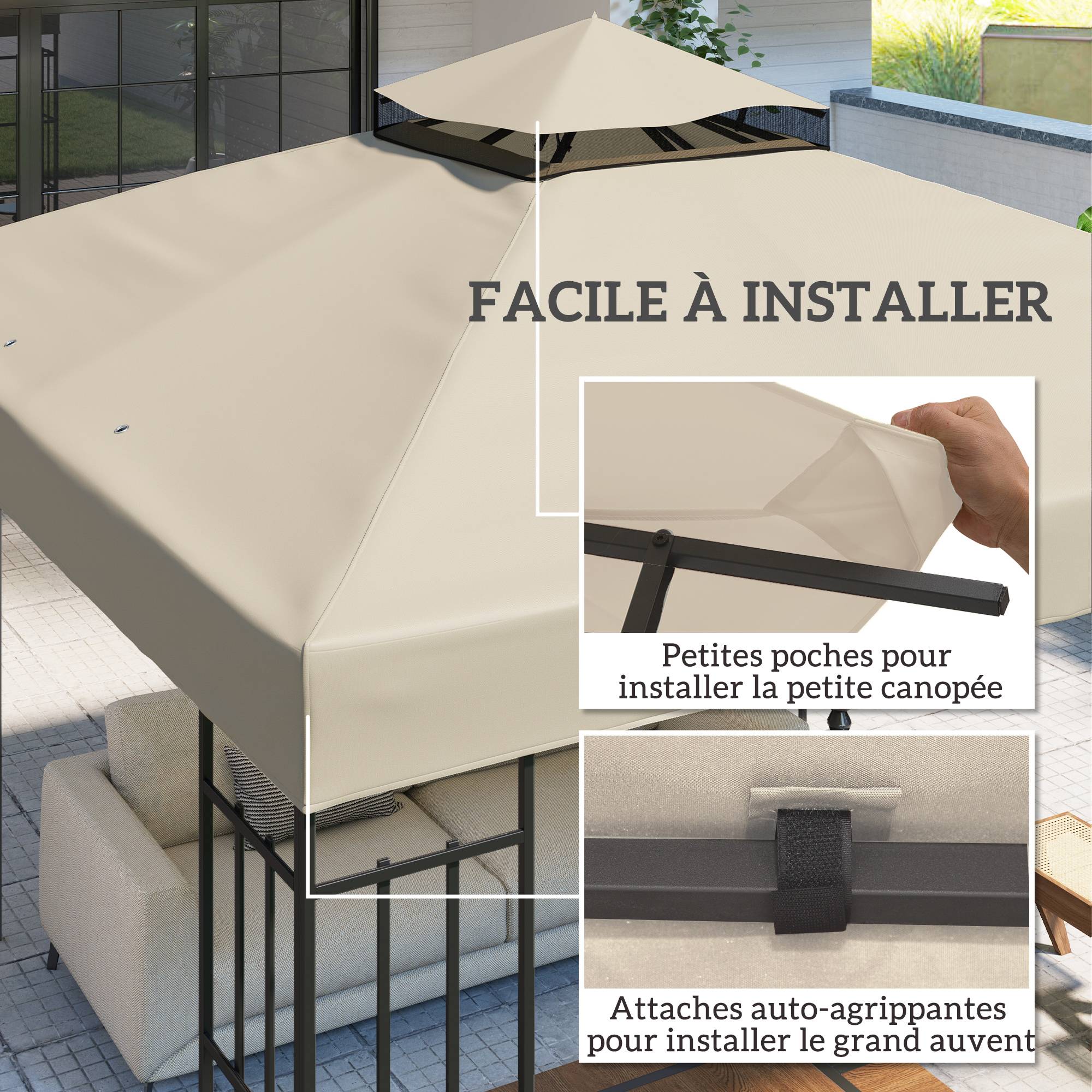 ComfortXL - Toile de rechange tonnelle polyester extérieur protection UV 3x3m crème - ComfortXL Outdoor Living - Image 7