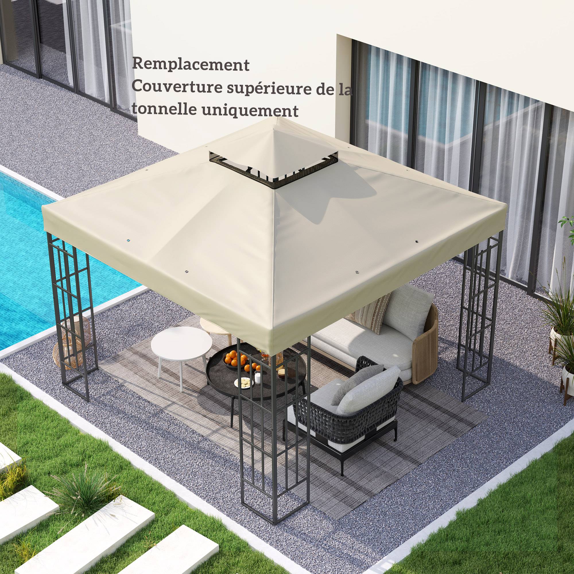 ComfortXL - Toile de rechange tonnelle polyester extérieur protection UV 3x3m crème - ComfortXL Outdoor Living - Image 9