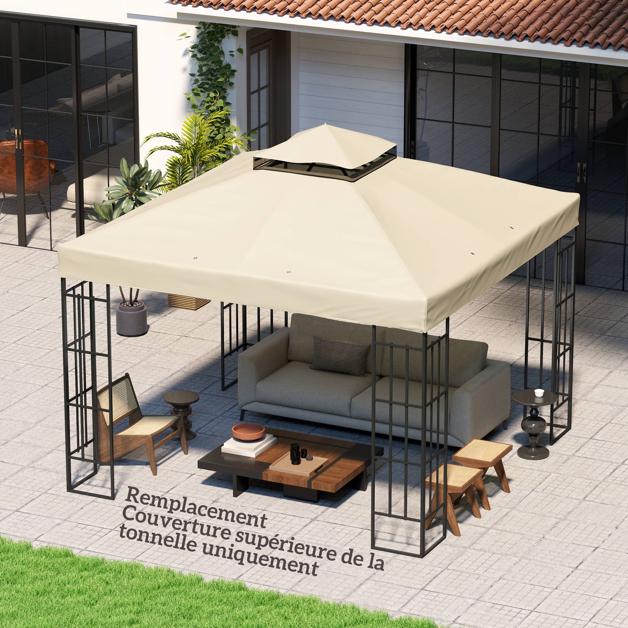 ComfortXL - Toile de rechange tonnelle polyester extérieur protection UV 3x3m crème - ComfortXL Outdoor Living - Image 4