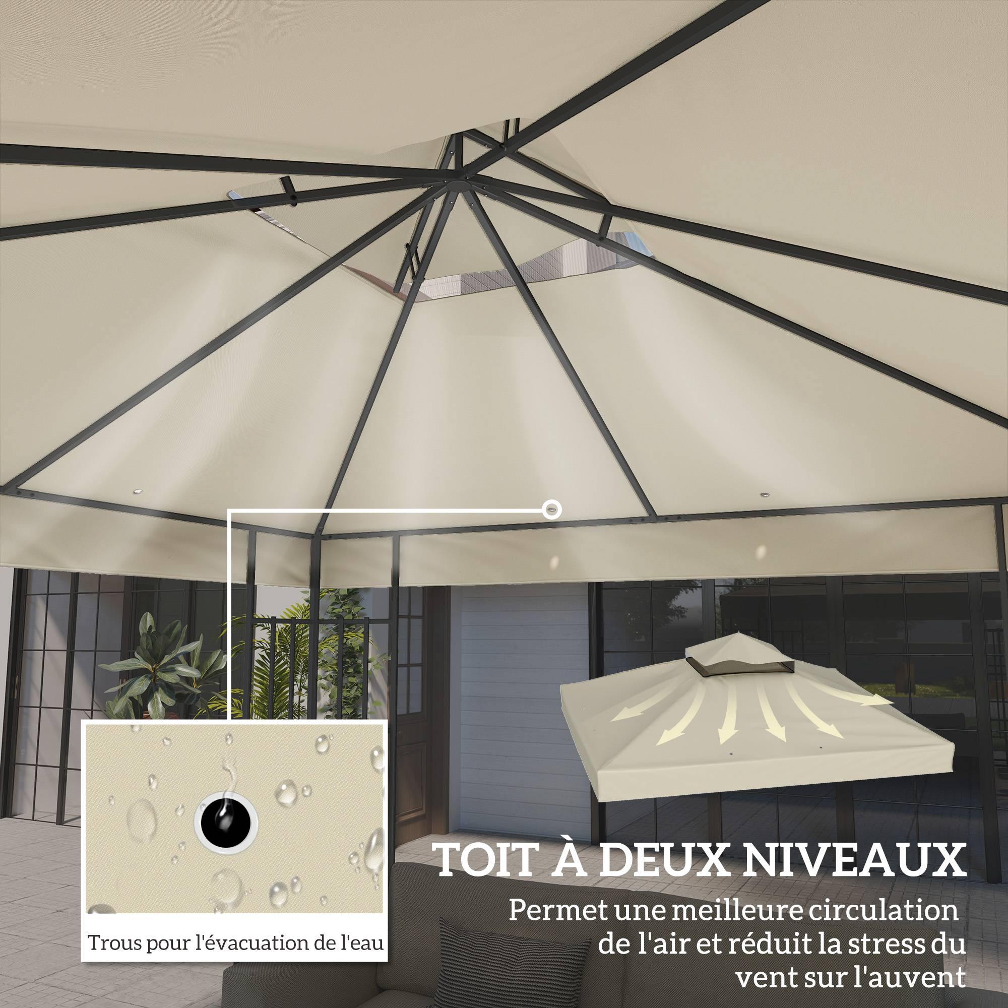 ComfortXL - Toile de rechange tonnelle polyester extérieur protection UV 3x3m crème - ComfortXL Outdoor Living - Image 6