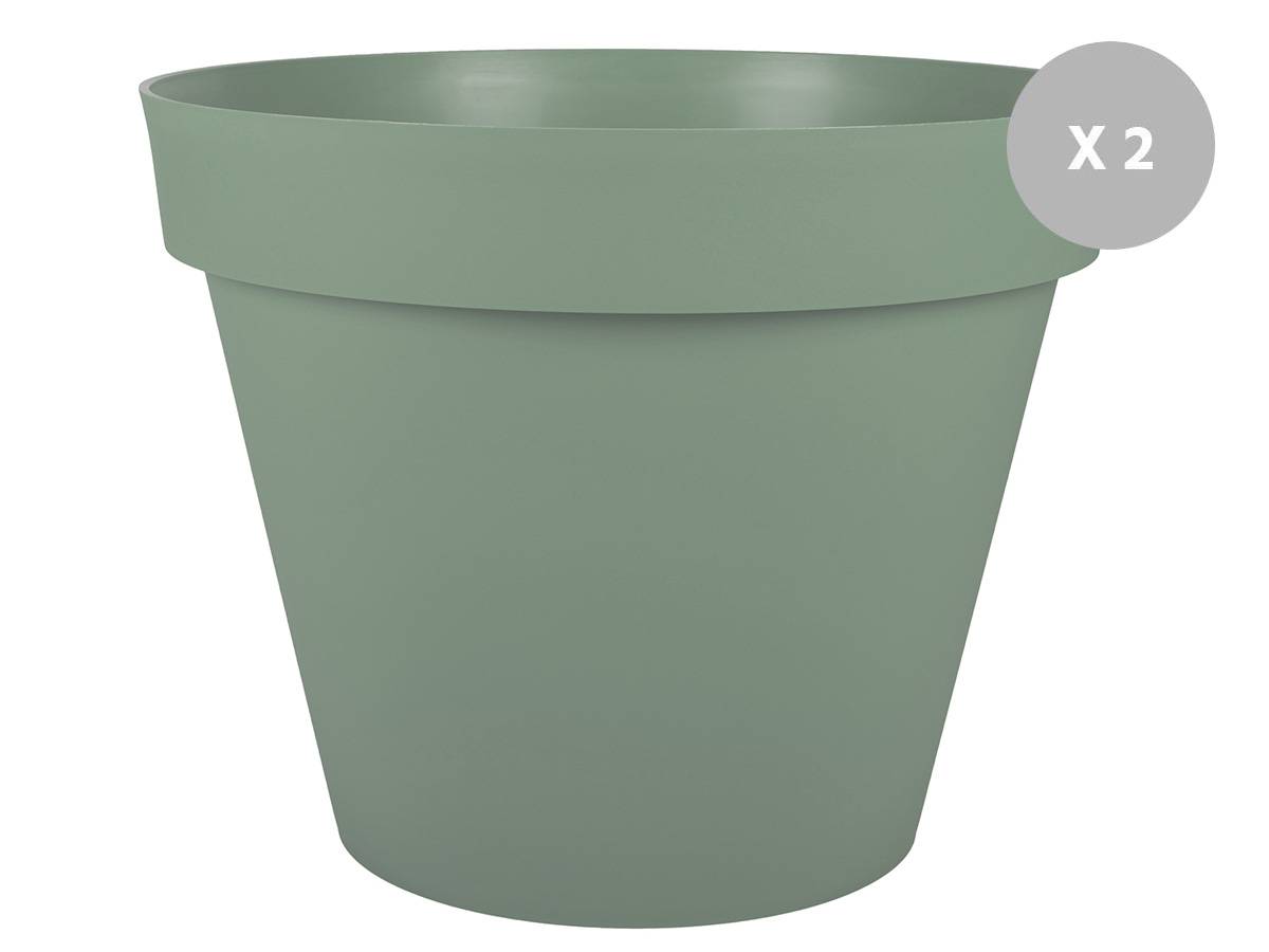 Eda - Lot de 2 Pots de fleur rond Toscane Ø 60 x H.47 cm Vert laurier - Eda