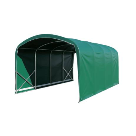 Plastidis - Abri tunnel largeur 3 m pieds droits pas à 1.50 m - Long 13.50 m, type 250µ vert/blanc, Façade 2 portes simples, Fix. Sol terre bâ - Imagen 1