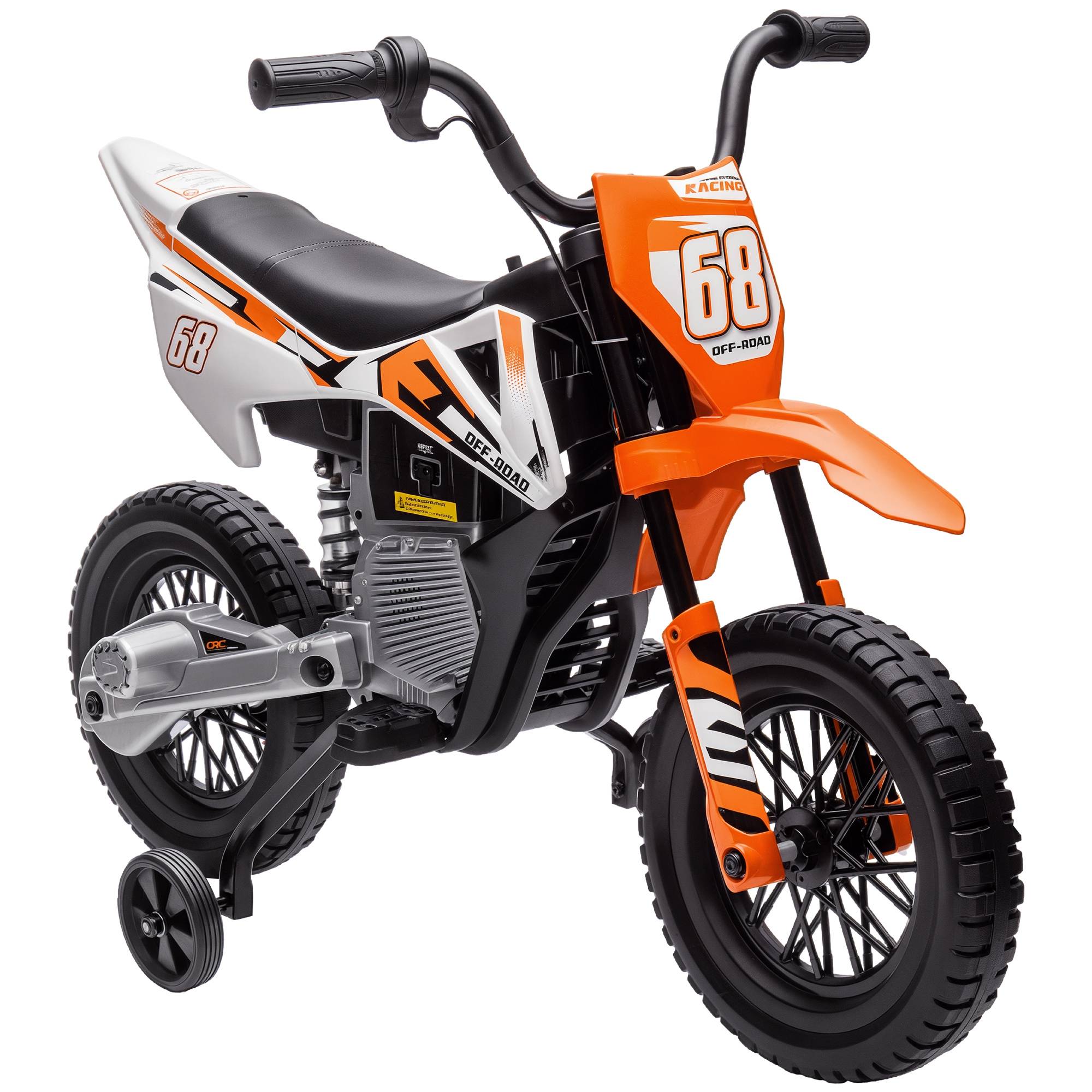 Moto électrique pour enfant moto cross pour enfants de 3 à 6 ans 2 moteurs 12V vitesse 5 km/h 109,5x60x72,5cm orange - Image 1
