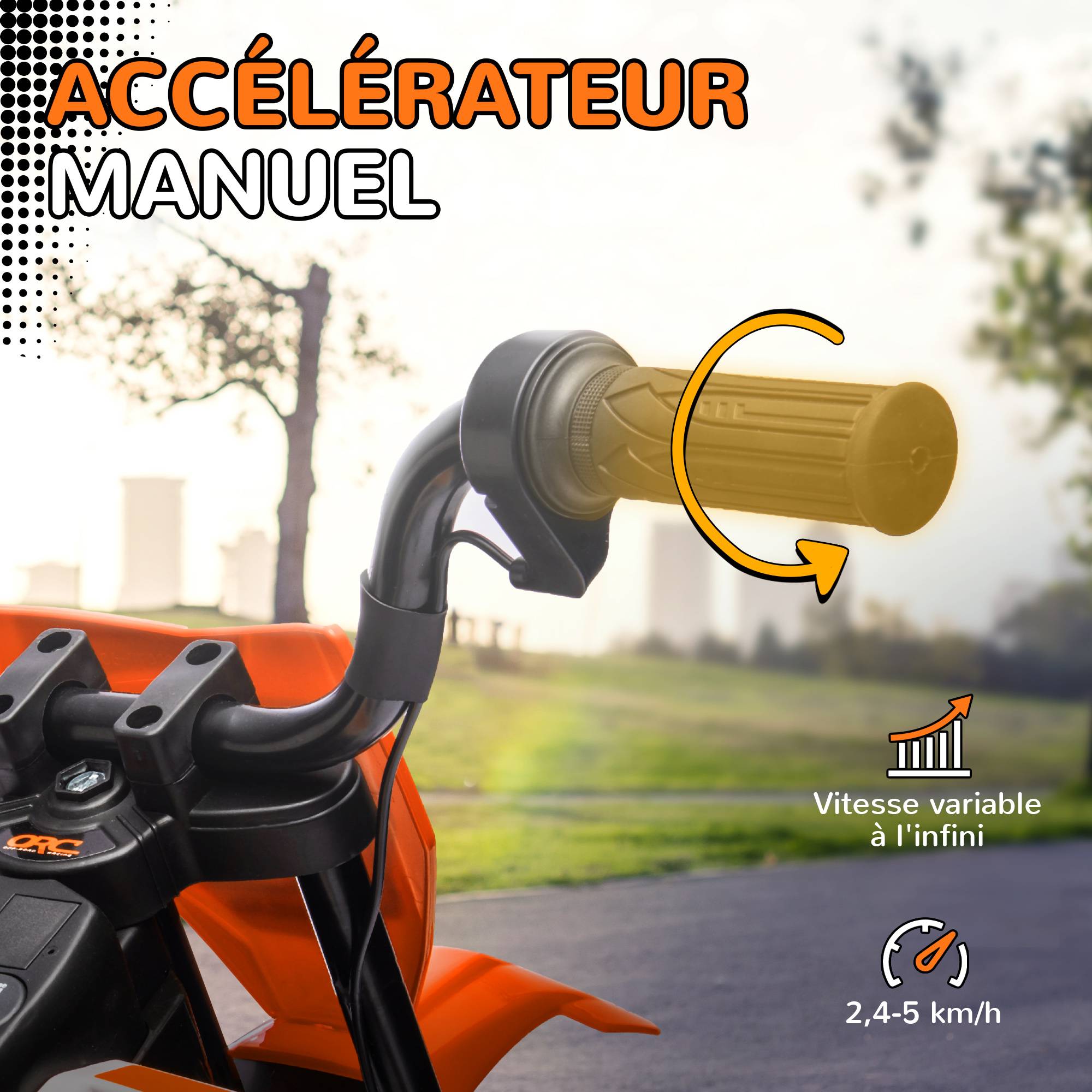 Moto électrique pour enfant moto cross pour enfants de 3 à 6 ans 2 moteurs 12V vitesse 5 km/h 109,5x60x72,5cm orange - Image 6
