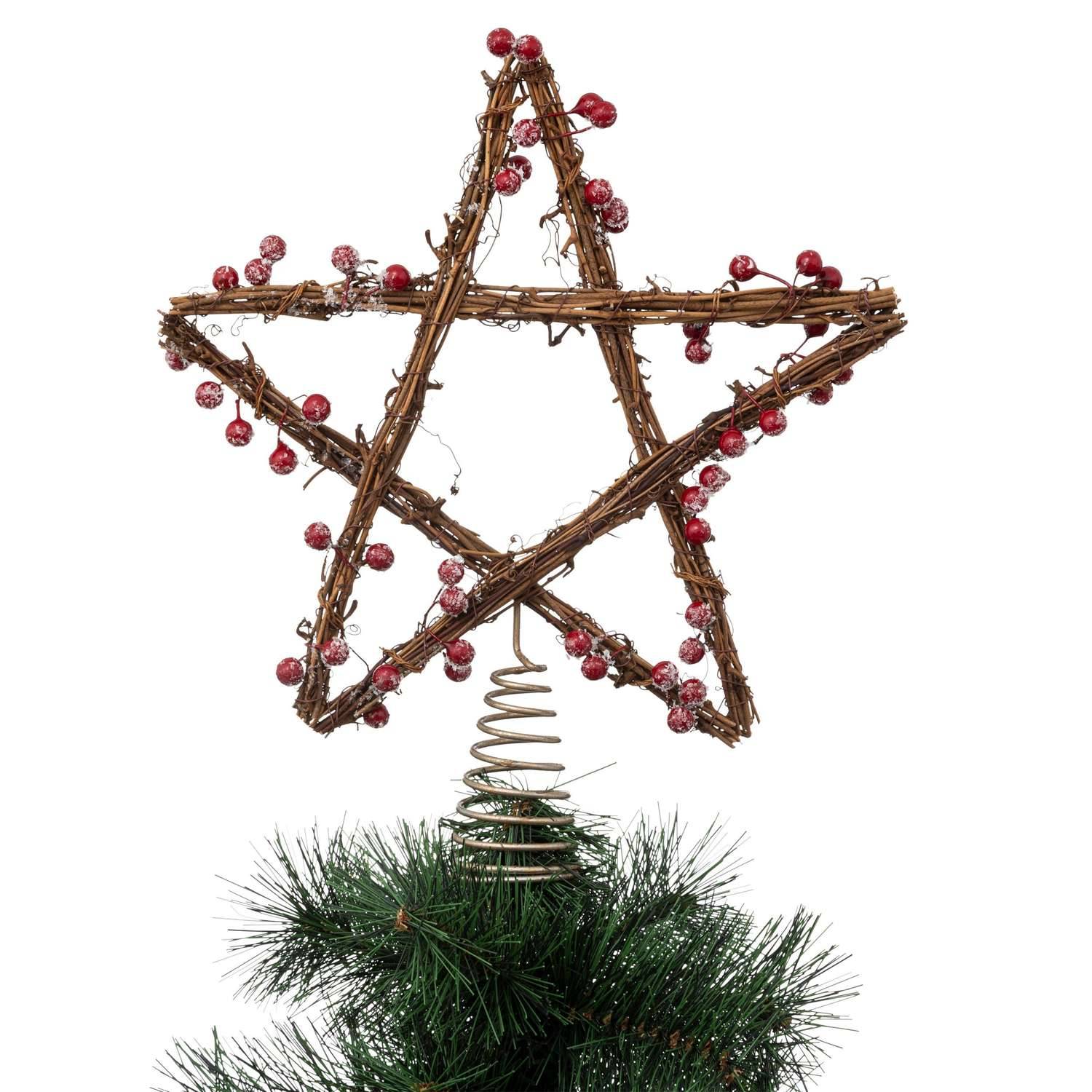 Atmosphera - Cimier de sapin étoile en rotin et baies rouges enneigées - Atmosphera - Imagen 2
