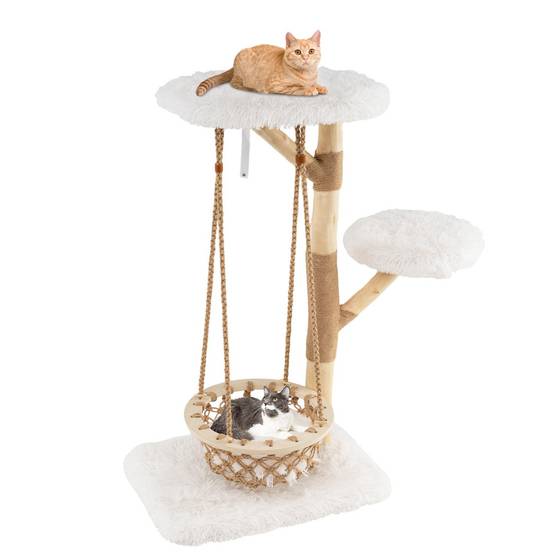 Arbre à Chat avec Balançoire Hamac Branches en Bois Véritable Poteaux à Gratter en Jute 2 Perchoir - Image 4