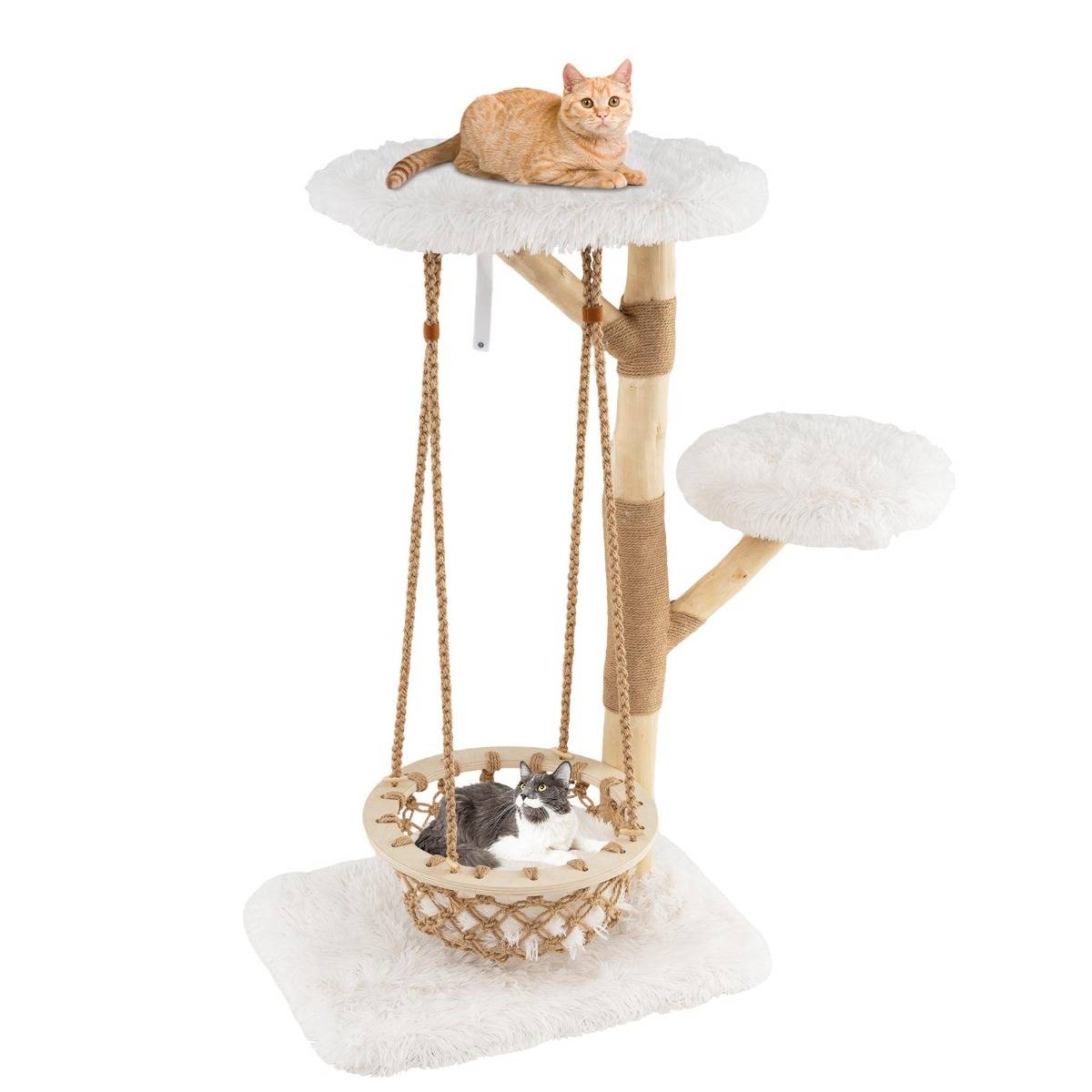 Arbre à Chat avec Balançoire Hamac Branches en Bois Véritable Poteaux à Gratter en Jute 2 Perchoir - Image 4