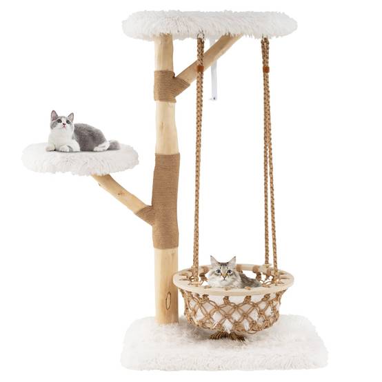 Arbre à Chat avec Balançoire Hamac Branches en Bois Véritable Poteaux à Gratter en Jute 2 Perchoir - Image 1