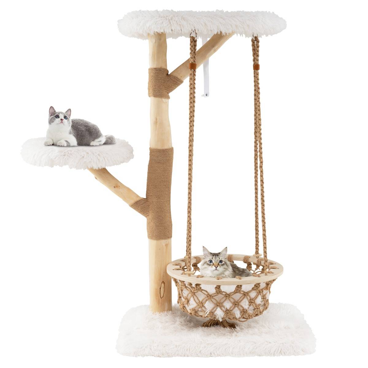 Arbre à Chat avec Balançoire Hamac Branches en Bois Véritable Poteaux à Gratter en Jute 2 Perchoir - Image 1