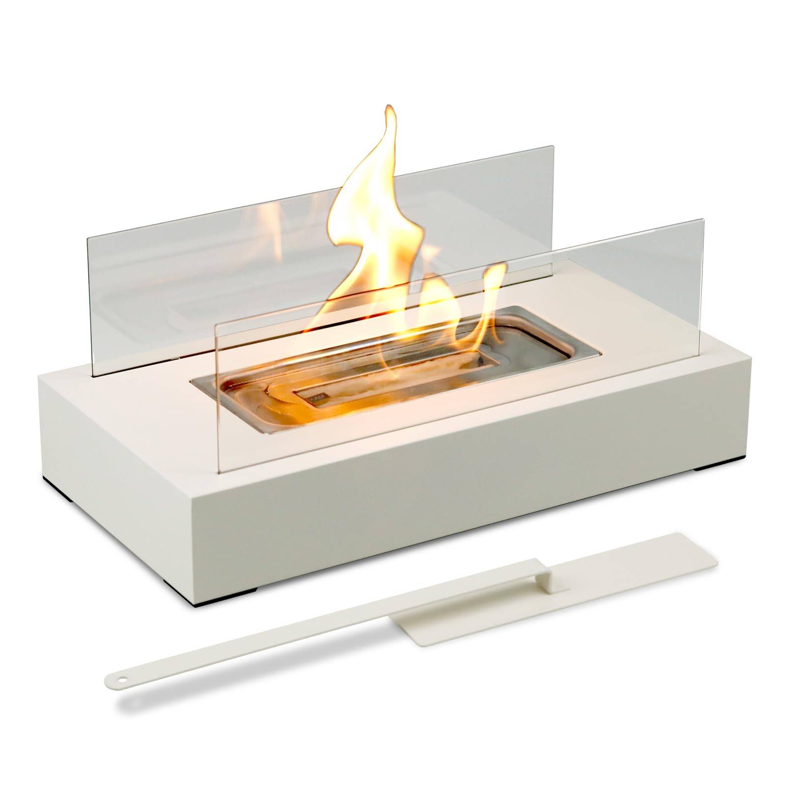 Cheminée de table pour balcon, décoration, intérieur et extérieur, ambiance feu de camp, Blanc-Lytech