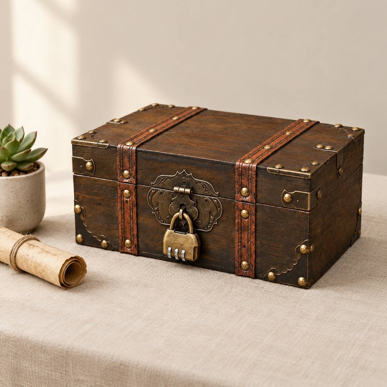 Coffre Bijoux Bois Décoratif Vintage Avec Cadenas - Image 6
