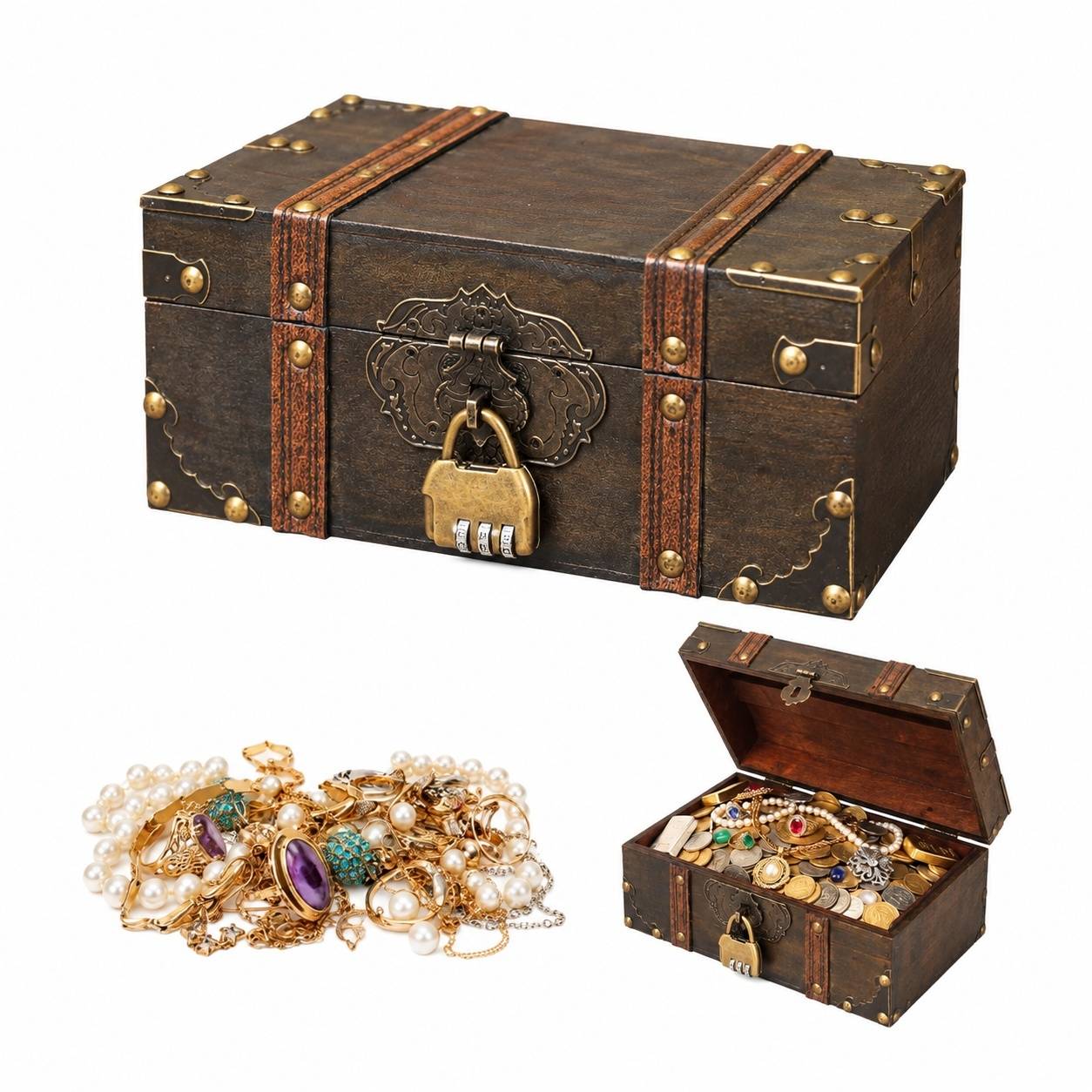 Coffre Bijoux Bois Décoratif Vintage Avec Cadenas - Image 1