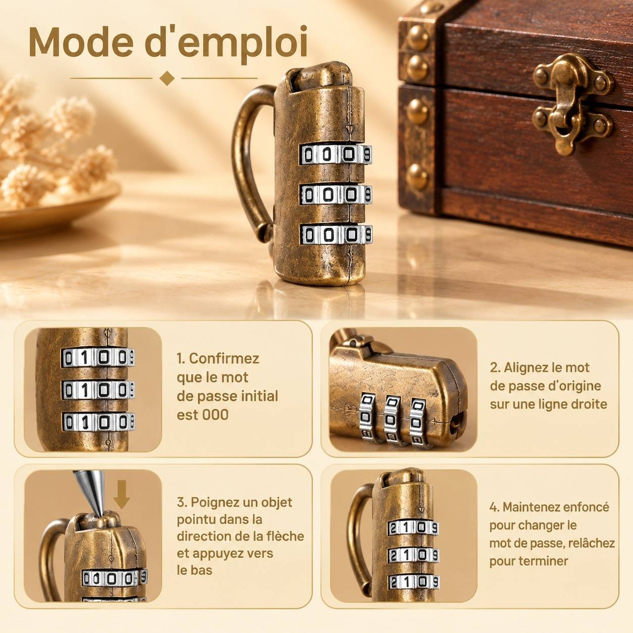 Coffre Bijoux Bois Décoratif Vintage Avec Cadenas - Image 4