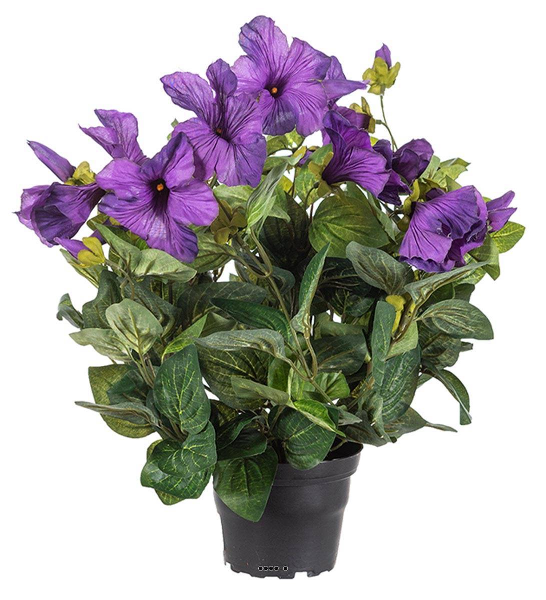 Artificielles - Petunia artificiel Mauve en pot H 38 cm 20 fleurs lumineux - couleur: Mauve violet - Imagen 1