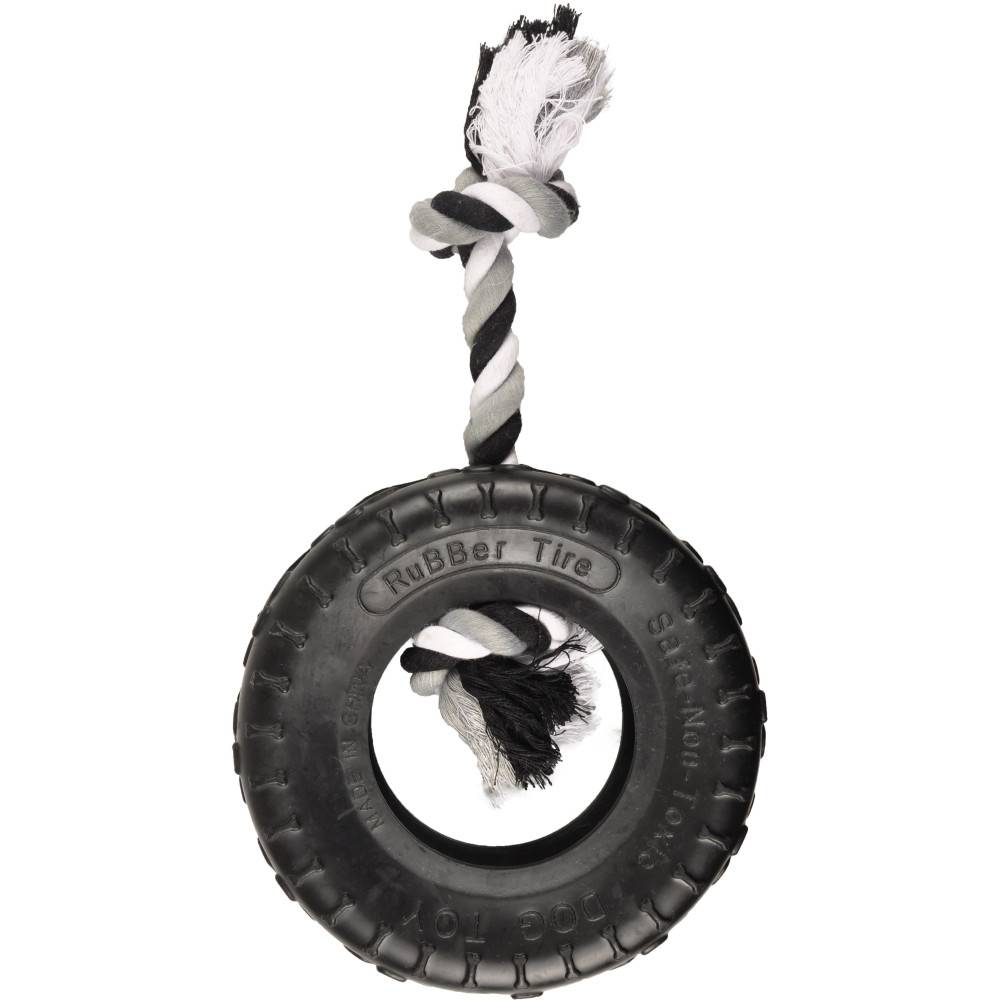 jeux caoutchouc gladiator pneu et corde 20 cm noir pour chien - Imagen 1