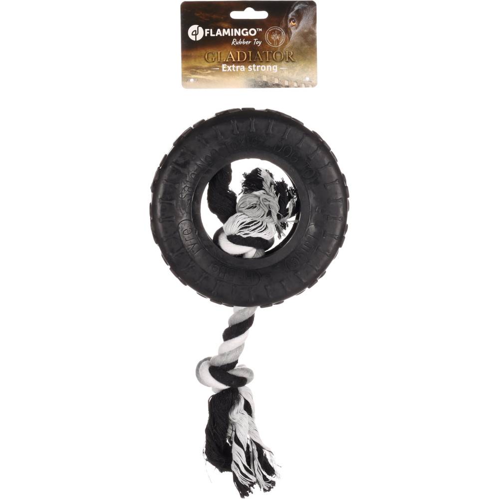 jeux caoutchouc gladiator pneu et corde 20 cm noir pour chien - Imagen 2