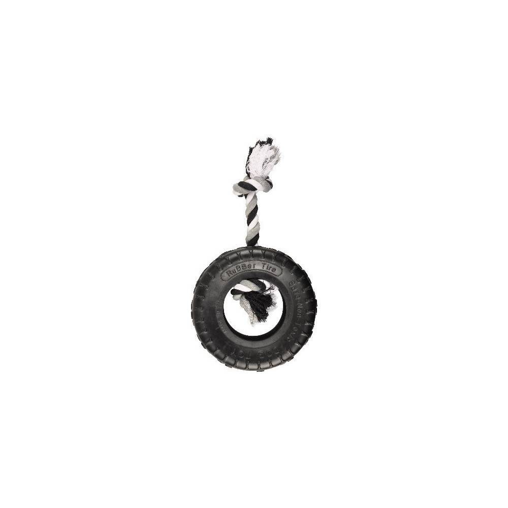 jeux caoutchouc gladiator pneu et corde 20 cm noir pour chien - Imagen 4