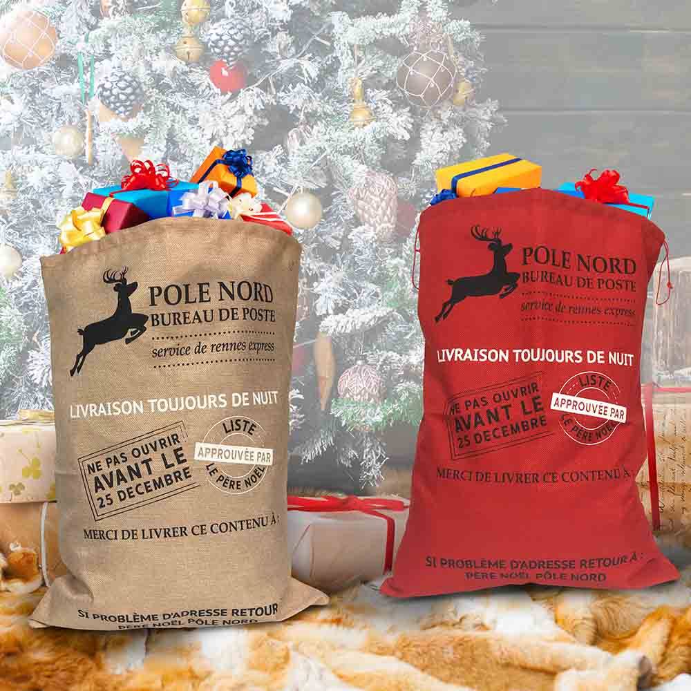 Hotte du Père Noël effet toile de jute, Lot de 4 - Imagen 5