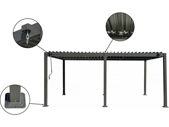Pergola Bioclimatique En Aluminium Avec Rideau Et Moustiquaire "kensington" - 3 X 5 M - Gris -habitat Et Jardin - Image 4