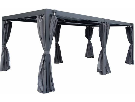 Pergola Bioclimatique En Aluminium Avec Rideau Et Moustiquaire "kensington" - 3 X 5 M - Gris -habitat Et Jardin - Image 1