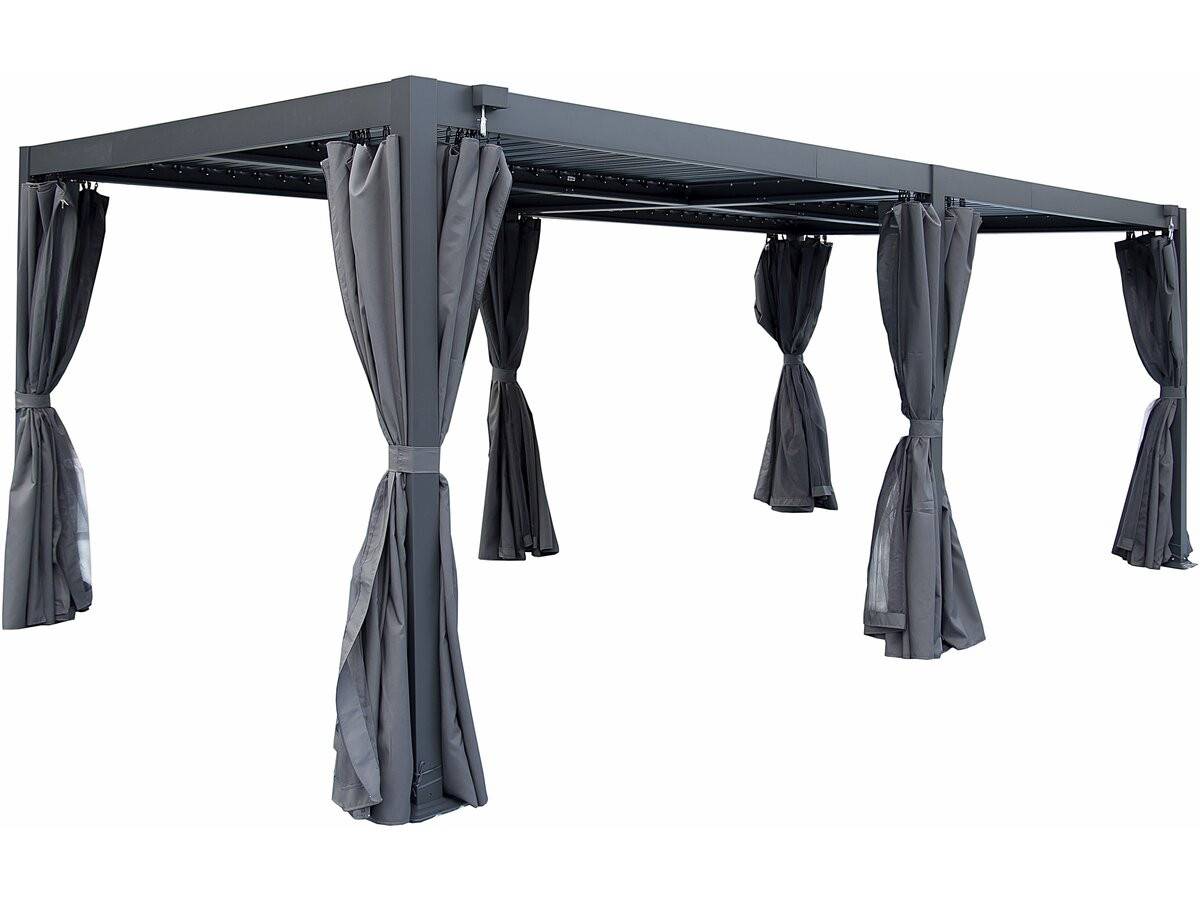 Pergola Bioclimatique En Aluminium Avec Rideau Et Moustiquaire "kensington" - 3 X 5 M - Gris -habitat Et Jardin - Image 1