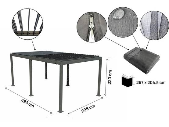 Pergola Bioclimatique En Aluminium Avec Rideau Et Moustiquaire "kensington" - 3 X 5 M - Gris -habitat Et Jardin - Image 3