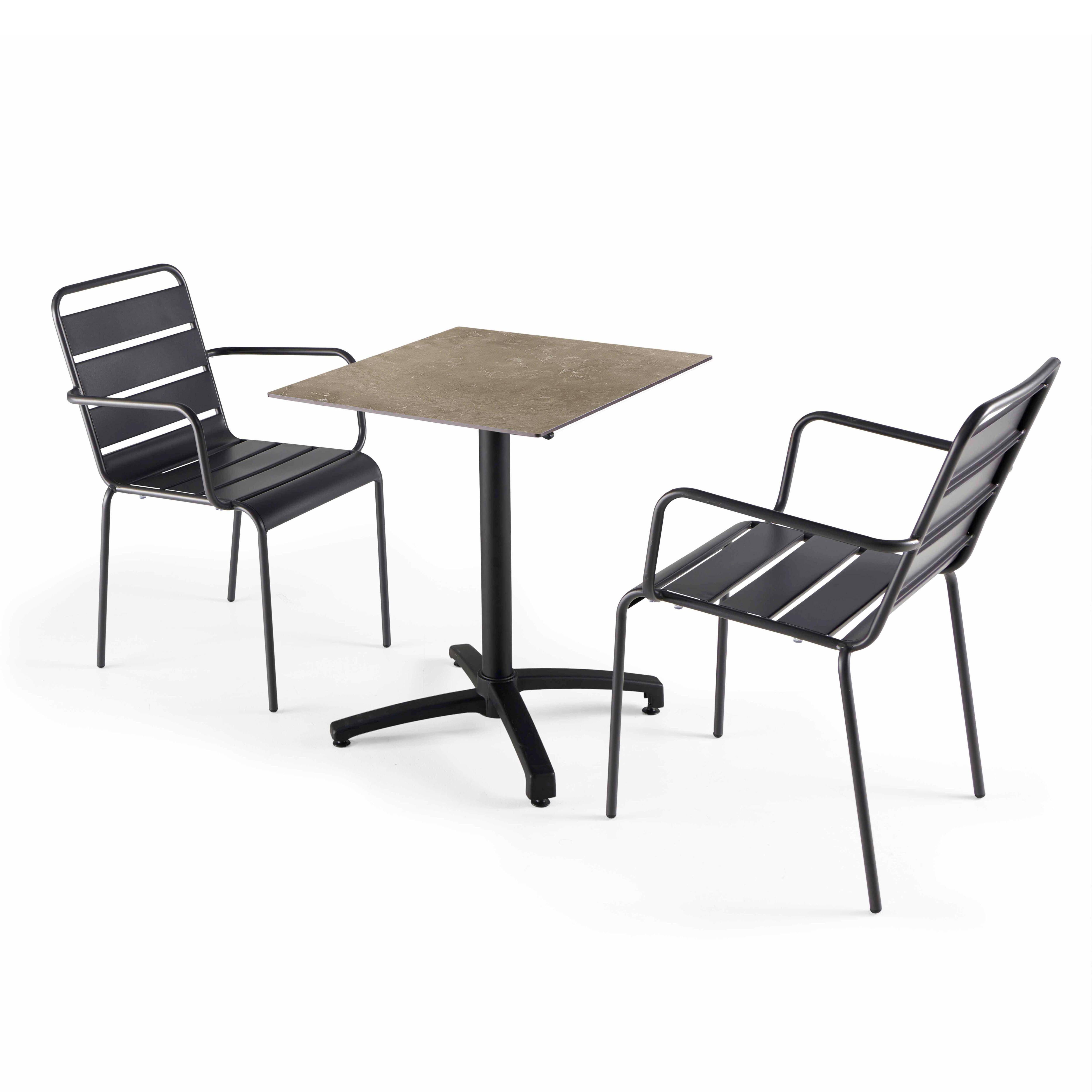 Oviala - Ensemble table terrasse stratifié marbre et 2 fauteuils gris - Oviala - Imagen 1