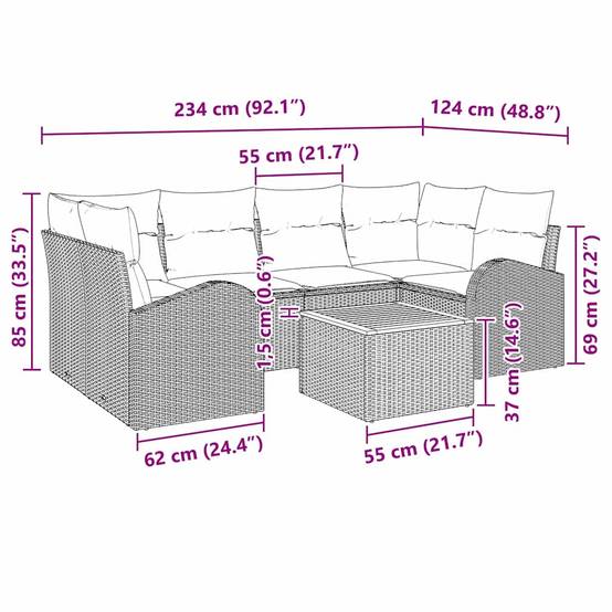 Set de jardin 7 éléments avec rangement et table basse en poly rotin Beige – ComfortXL Outdoor Living - Image 4