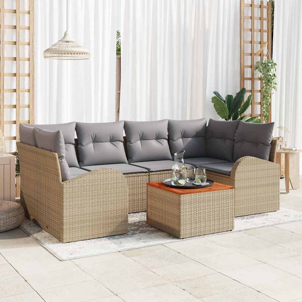 Set de jardin 7 éléments avec rangement et table basse en poly rotin Beige – ComfortXL Outdoor Living - Image 1