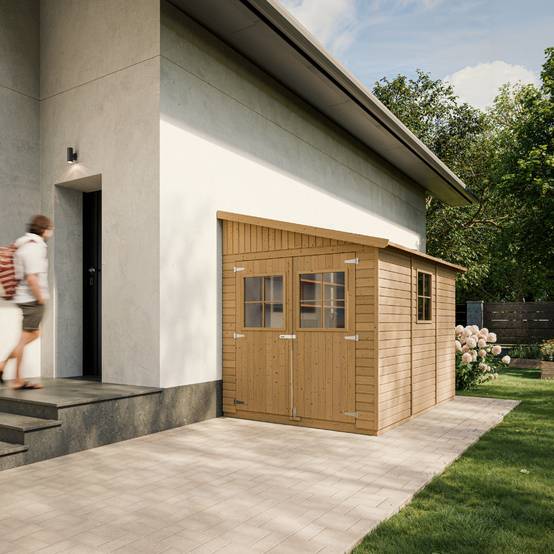 Timbela - Abri de Jardin en Bois Naturel H244x218x318 cm / 6m² avec paroi latérale, les planchers imprégné et fenêtres - 17 mm d’épaisseur - Timbela M339A+M339G - Imagen 1