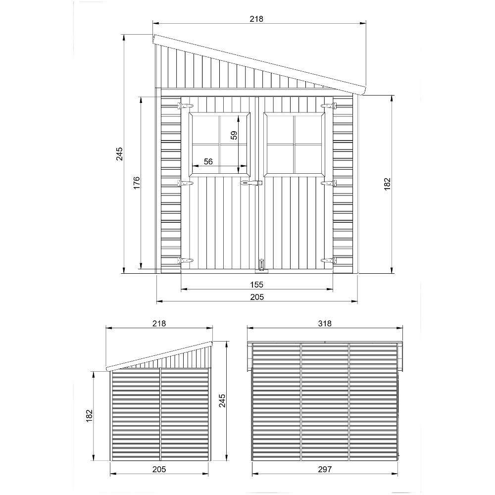 Timbela - Abri de Jardin en Bois Naturel H244x218x318 cm / 6m² avec paroi latérale, les planchers imprégné et fenêtres - 17 mm d’épaisseur - Timbela M339A+M339G - Imagen 5