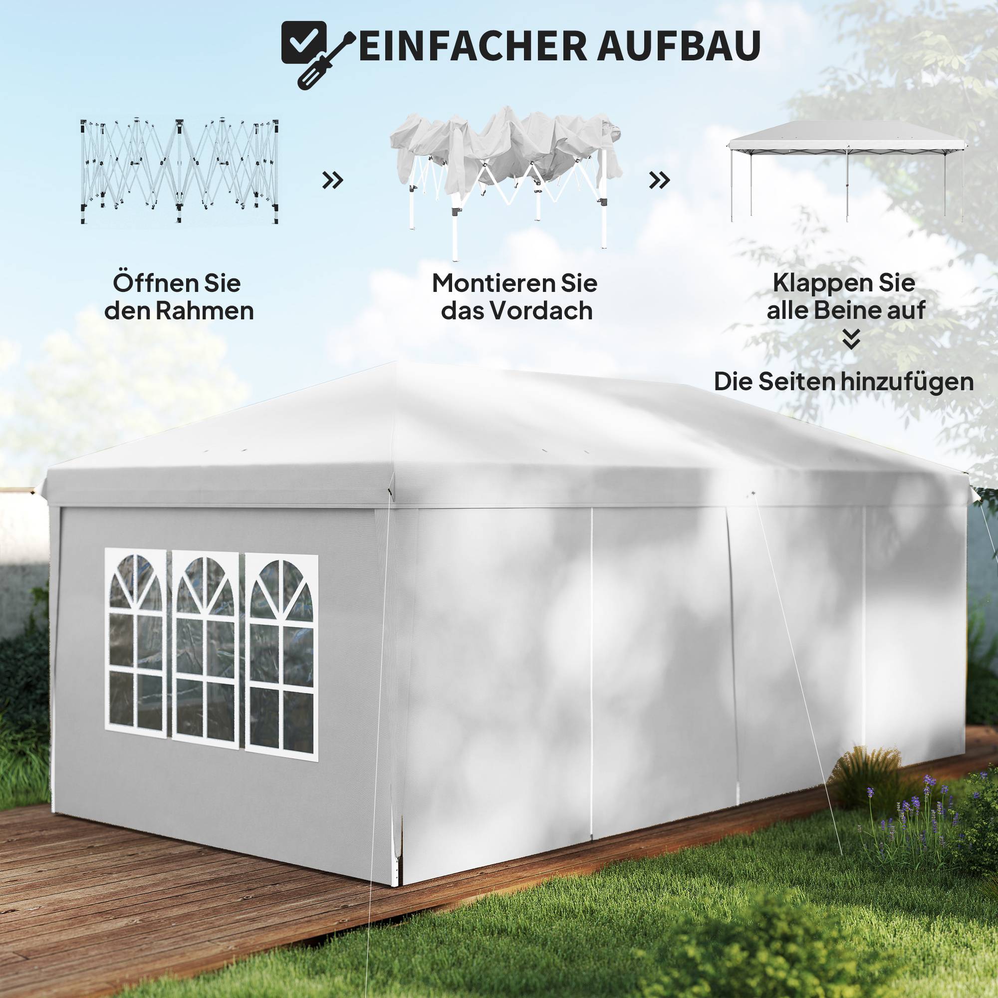 Tonnelle pliante acier blanc 585 x 295 x 270 cm - PANGIVO - Image 6