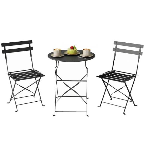 ComfortXL - Salon de jardin bistrot métal pliant 2 places style classique à lattes noir - ComfortXL Outdoor Living - Image 1