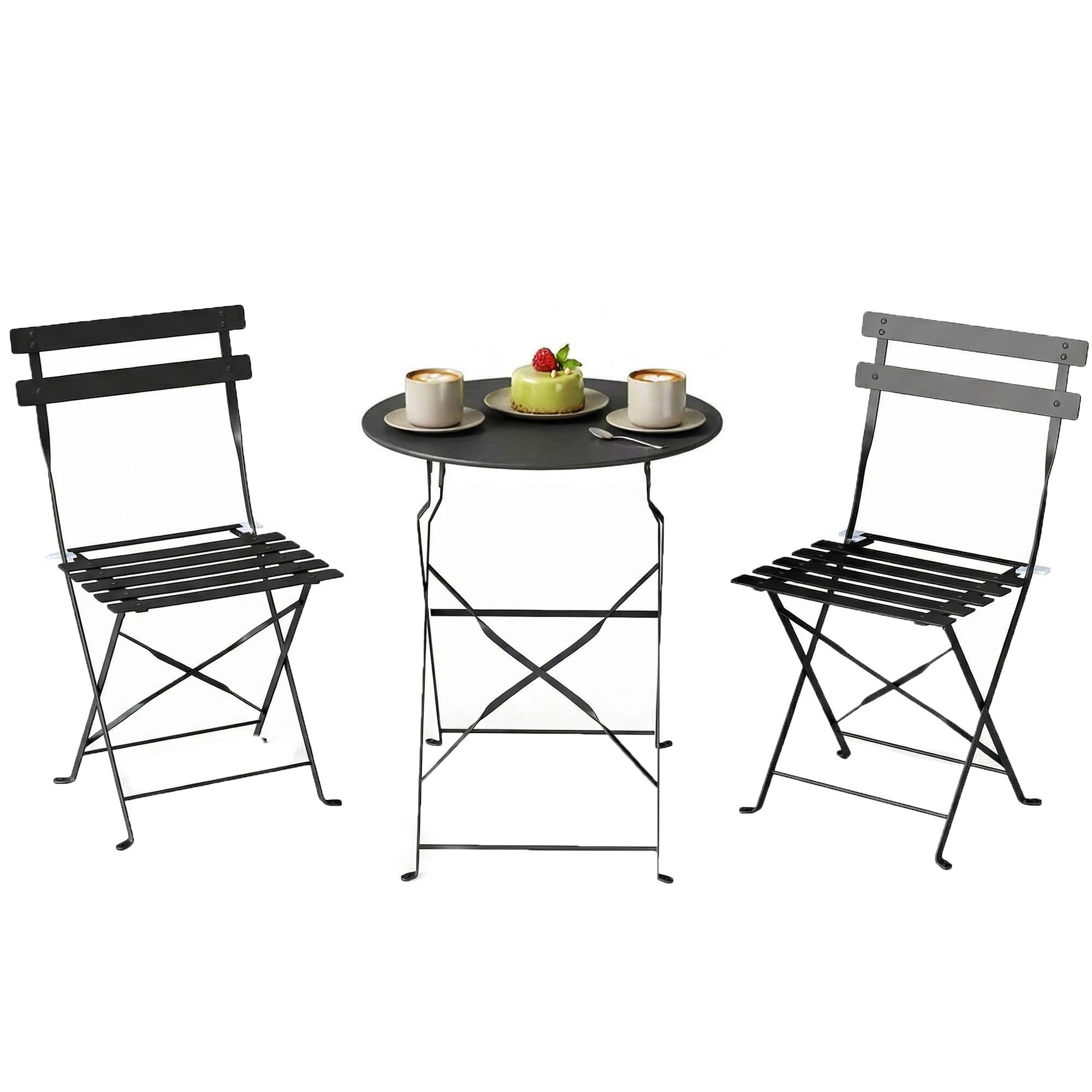 ComfortXL - Salon de jardin bistrot métal pliant 2 places style classique à lattes noir - ComfortXL Outdoor Living - Image 1