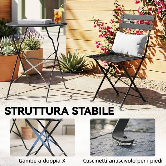 ComfortXL - Salon de jardin bistrot métal pliant 2 places style classique à lattes noir - ComfortXL Outdoor Living - Image 10