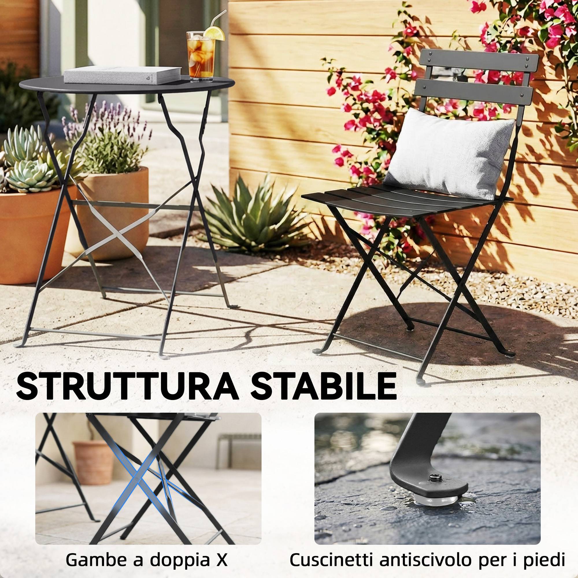 ComfortXL - Salon de jardin bistrot métal pliant 2 places style classique à lattes noir - ComfortXL Outdoor Living - Image 10