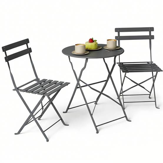 ComfortXL - Salon de jardin bistrot métal pliant 2 places style classique à lattes noir - ComfortXL Outdoor Living - Image 2