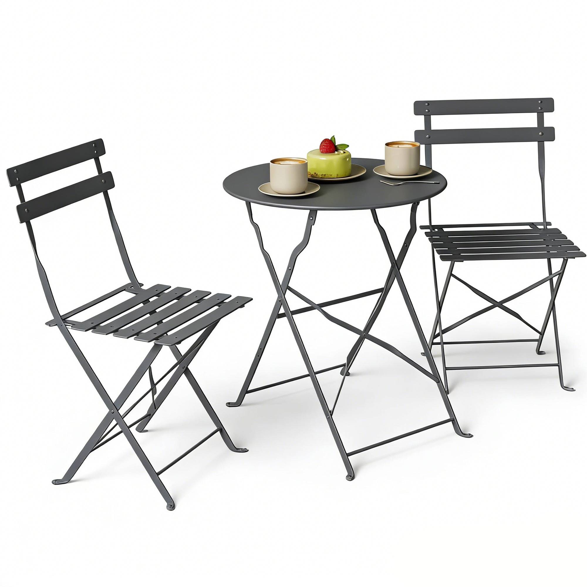 ComfortXL - Salon de jardin bistrot métal pliant 2 places style classique à lattes noir - ComfortXL Outdoor Living - Image 2