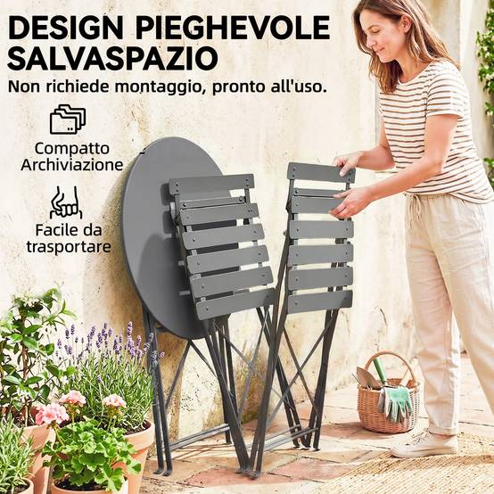 ComfortXL - Salon de jardin bistrot métal pliant 2 places style classique à lattes noir - ComfortXL Outdoor Living - Image 7