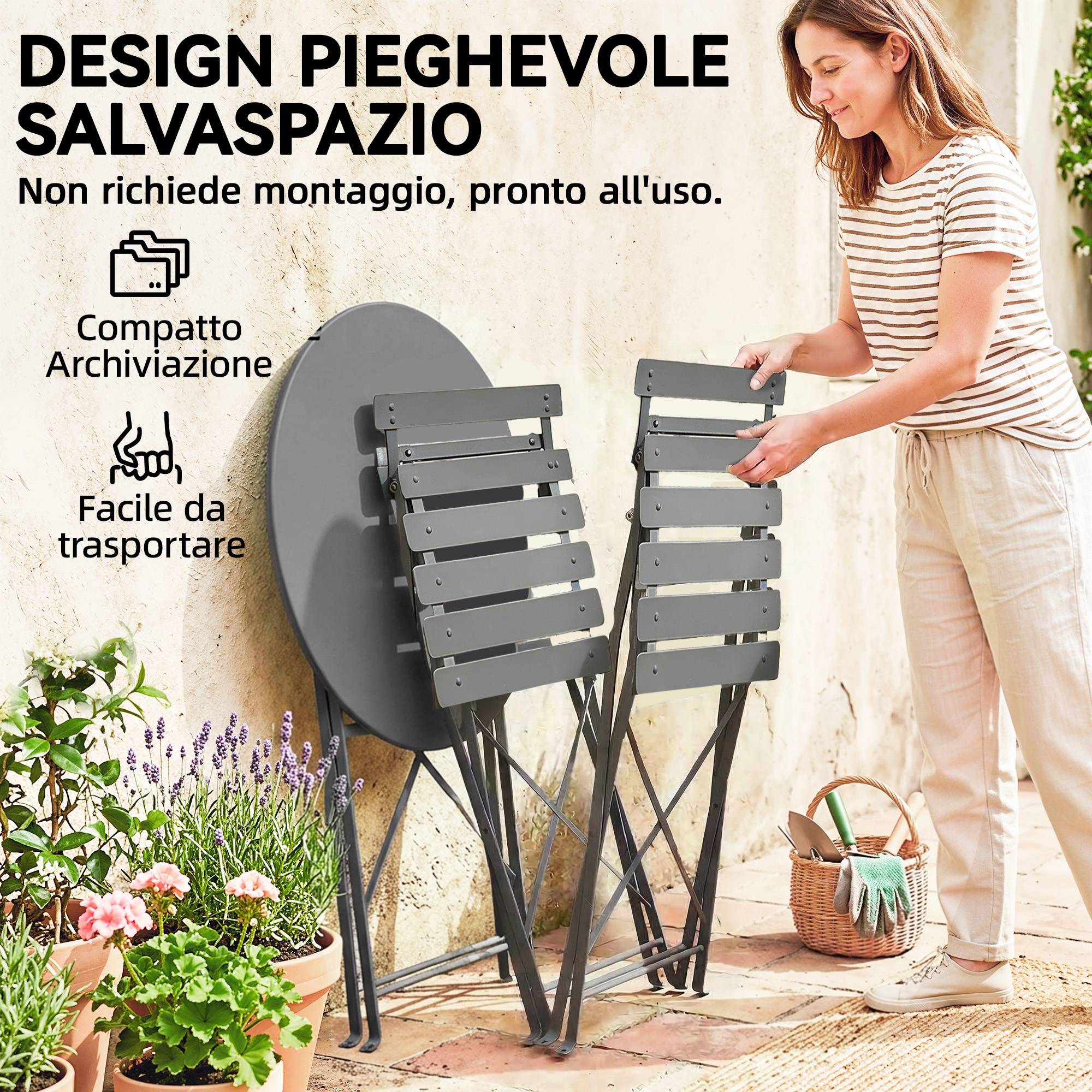 ComfortXL - Salon de jardin bistrot métal pliant 2 places style classique à lattes noir - ComfortXL Outdoor Living - Image 7