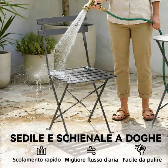 ComfortXL - Salon de jardin bistrot métal pliant 2 places style classique à lattes noir - ComfortXL Outdoor Living - Image 8