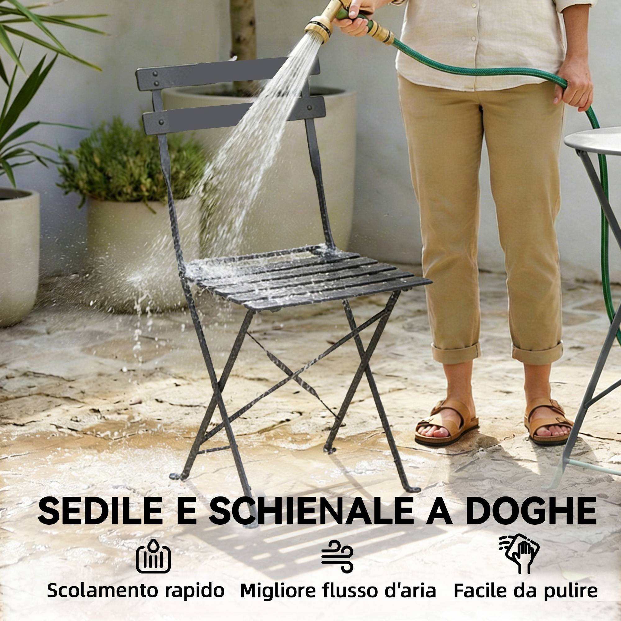 ComfortXL - Salon de jardin bistrot métal pliant 2 places style classique à lattes noir - ComfortXL Outdoor Living - Image 8