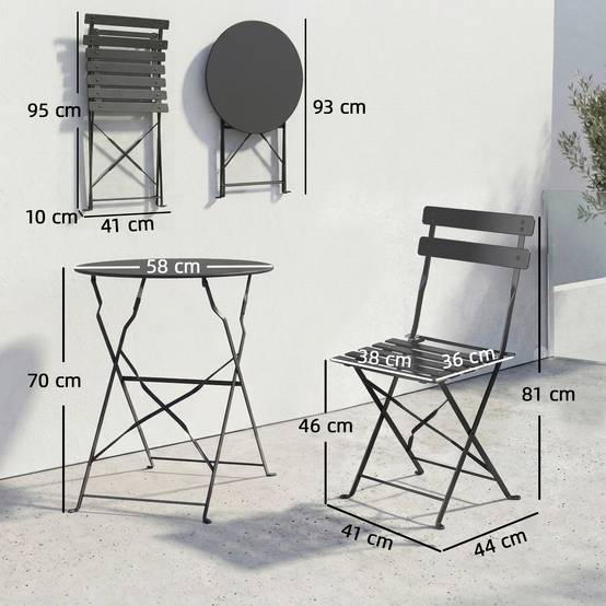 ComfortXL - Salon de jardin bistrot métal pliant 2 places style classique à lattes noir - ComfortXL Outdoor Living - Image 5