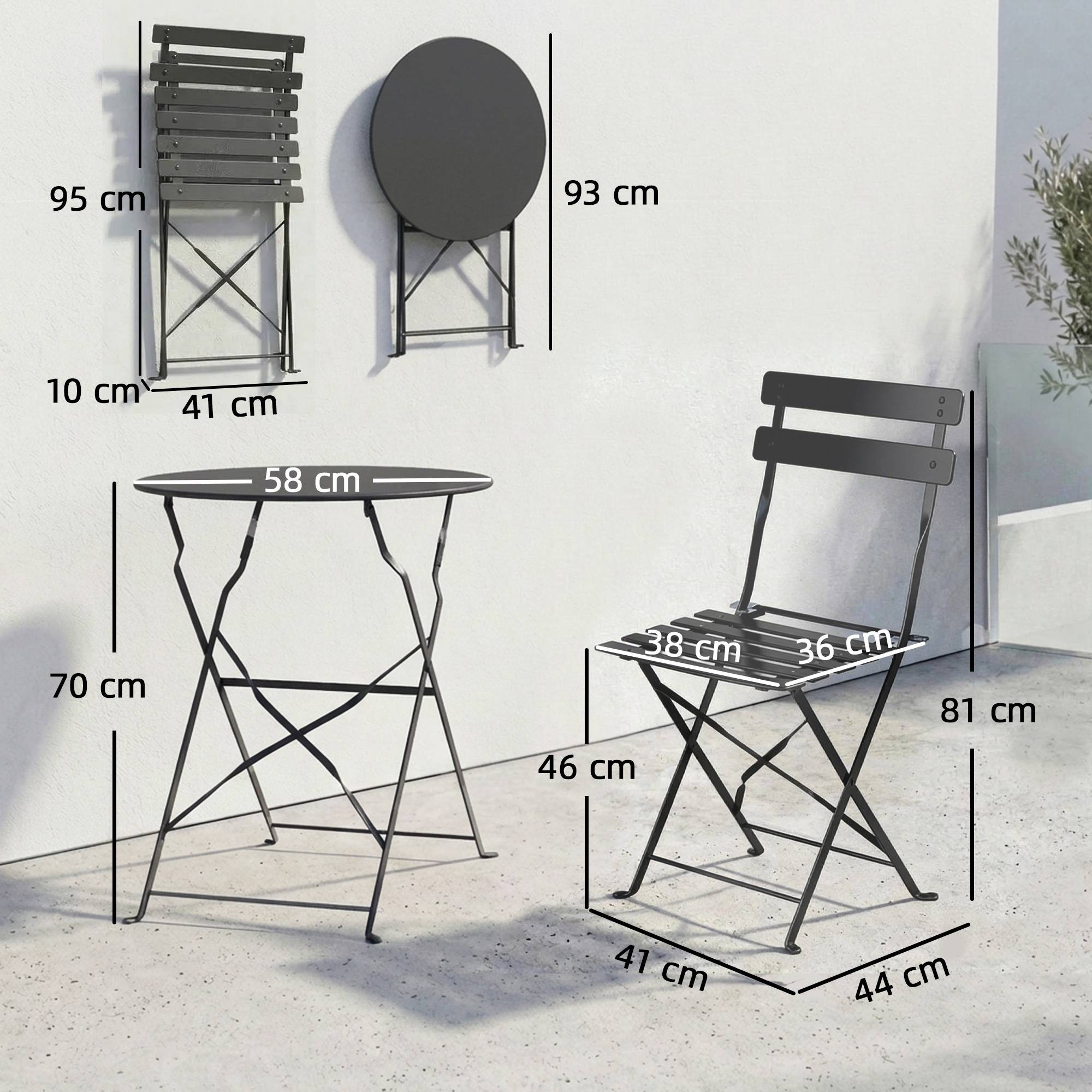 ComfortXL - Salon de jardin bistrot métal pliant 2 places style classique à lattes noir - ComfortXL Outdoor Living - Image 5